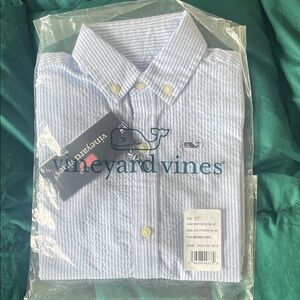 Vineyard Vines Boy’s 3T Striped Seersucker Whale Shirt Blue/White